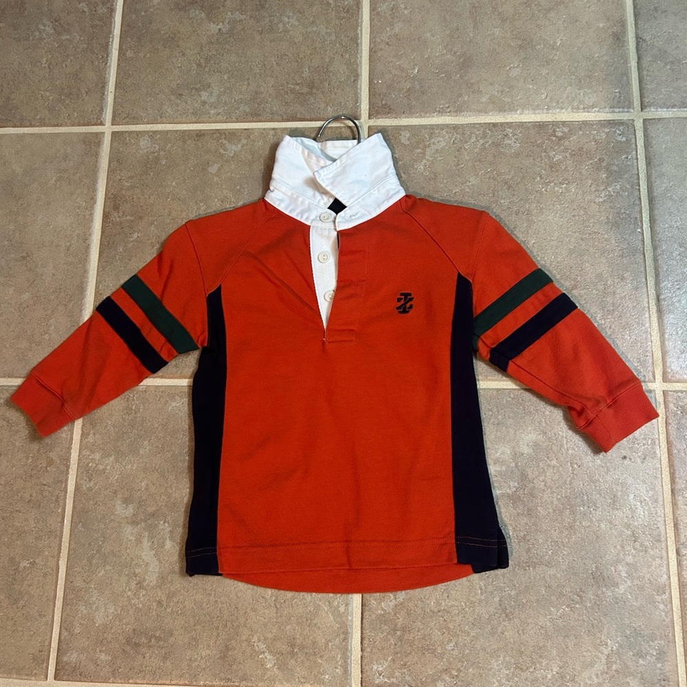 Izod Orange Kids Polo with Black and Green Stripes